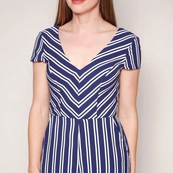 AMANDA UPRICHARD Navy Amery Striped Jumpsuit Small - Picture 2 of 7